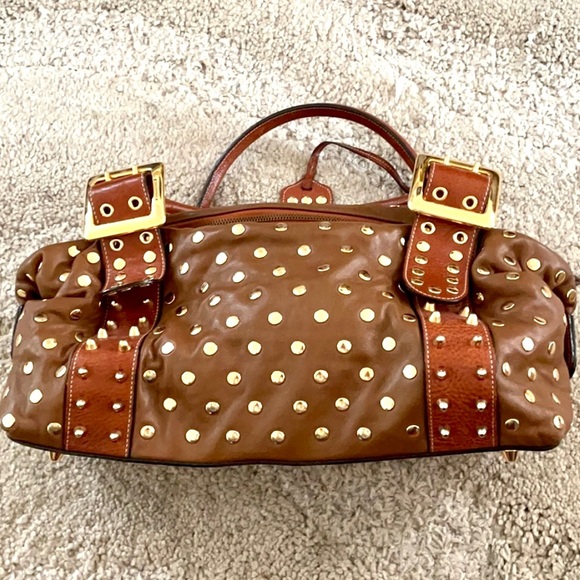 Be&D Lambskin Handbag Purse Soft Brown Satchel w/Gold Studs Excellent Condition - Picture 7 of 10